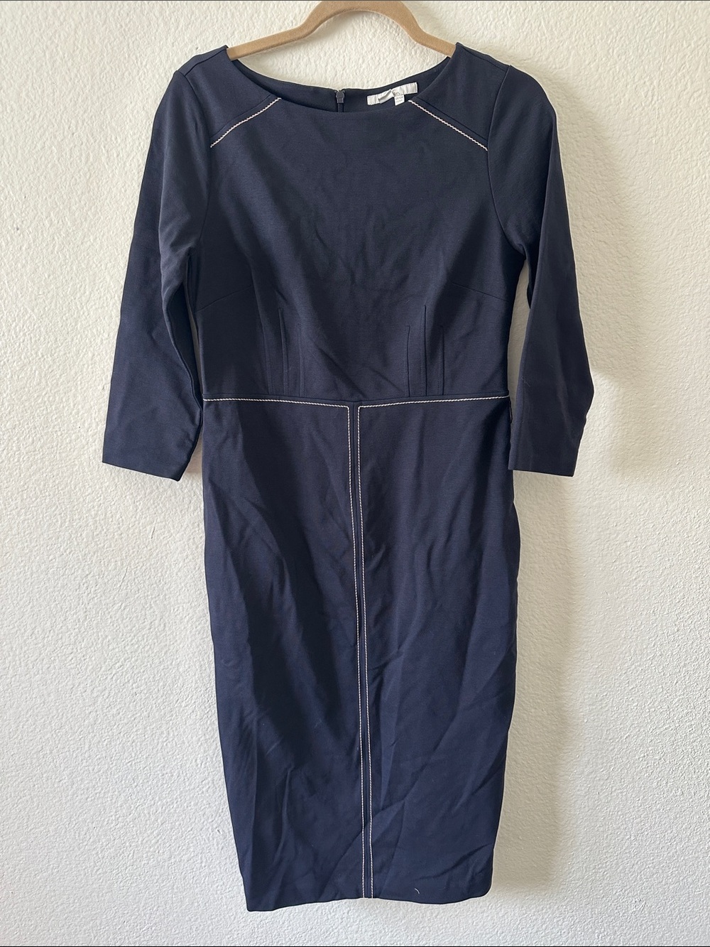 Boden Navy Midi Sheath Dress with White Contrast Stitching